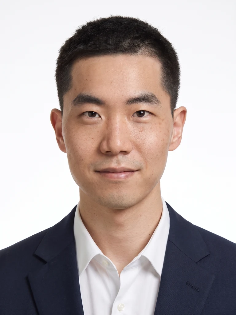 AI ID photo on a solid navy background